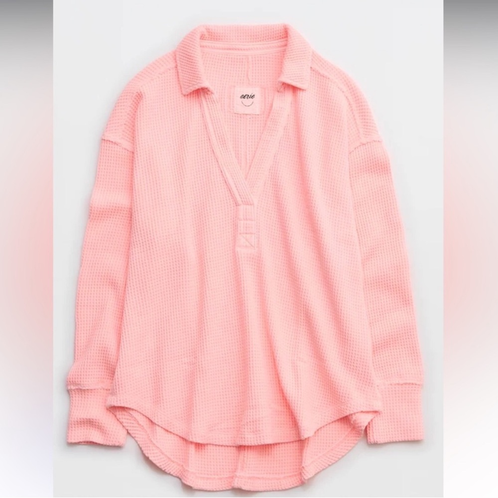 aerie Pink Waffle Knit top - Picture 3 of 5